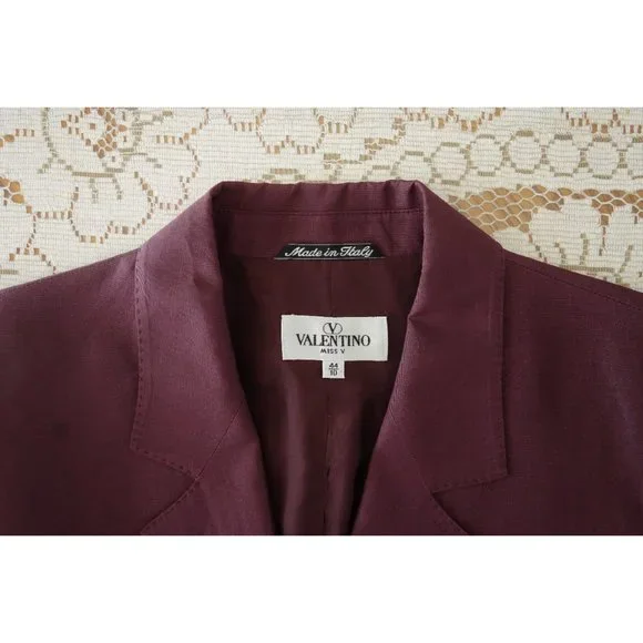 Vintage 90s Valentino Miss V Muted Mulberry Aubergine Silk Linen Blazer 44 US 8 - Picture 3 of 5